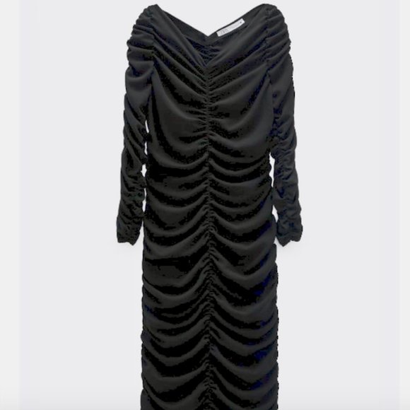 Zara Limited Edition Black Draped Midi Dress Sz Small NWT - Picture 4 of 5